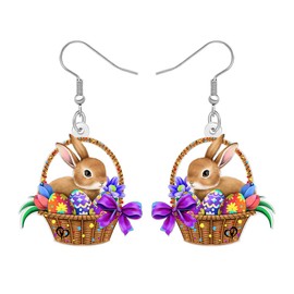 LONYOO Acrylic Easter Basket Eggs Bunny Earrings Dangle Drop Cute Rabbit Jewelry Easter Gifts for Women (Brown)