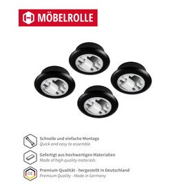 GedoTec® Furniture Roller for Drilling Transport Castors without Brake, Made of Plastic, Total Diameter: 54 mm, Load Capacity: 50 kg, Brand Quality for Your Living Area