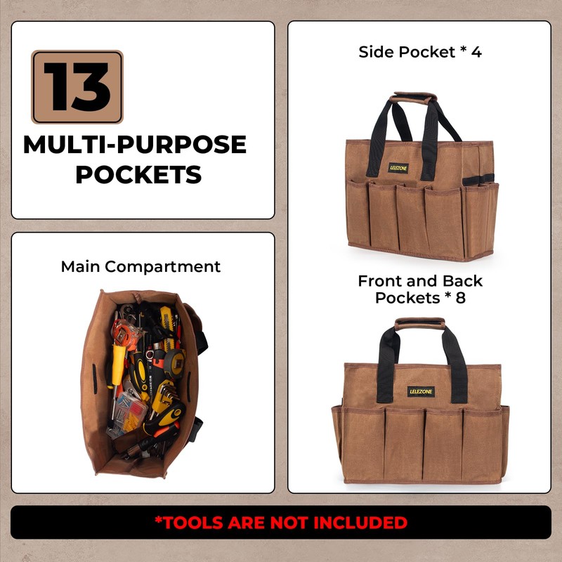 Tool Bag 16 oz. Waxed Canvas Tool Bag Large Capacity