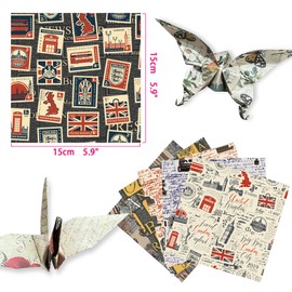Square Origami Paper 6x6 Double Sided 50 Sheets 50 Colors 70GSM Origami Kit Japanese Chiyo Easy Fold Arts Crafts DIY Handwork Retro Newspapers