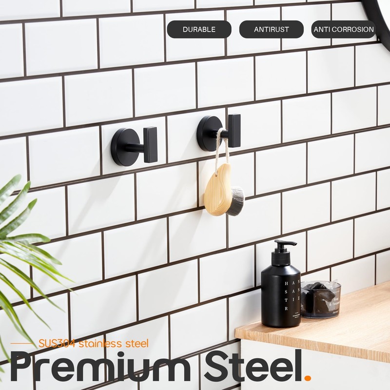 AONEON Robe Hook Matte Black Bath Towel Hooks Stainless Steel