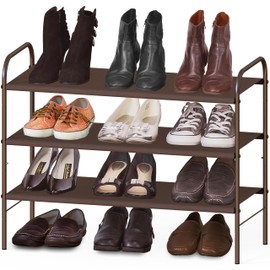 Simple Houseware 3-Tier Shoe Rack Storage Organizer, Bronze – Space-Saving Shoe Shelf, Holds 9–16 Pairs, Sturdy Metal Frame, Easy Assembly – Closet, Entryway, Bedroom Shoe Storage Solution