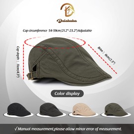 Dalababa Mens Cotton Flat Cap, Vintage Ivy Gatsby Newsboy Golf Cabbie Hat Adjustable Casual Solid Irish Driving Hunting Beret Caps Unisex - Army Green
