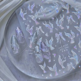 Aurora Nail Stickers for Nail Art 5D Embossed Ocean Nail Decals Spring Summer Nail Art Stickers Aurora Nails Design Self Adhesive Nail Supplies for Women Girls