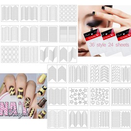 Sipliv Guide français astuce coeur étoile vague formes de sourire ongles pochoir autocollants DIY ongles accessories for ongles style 36 pieces with a set of nail art (5 pieces)