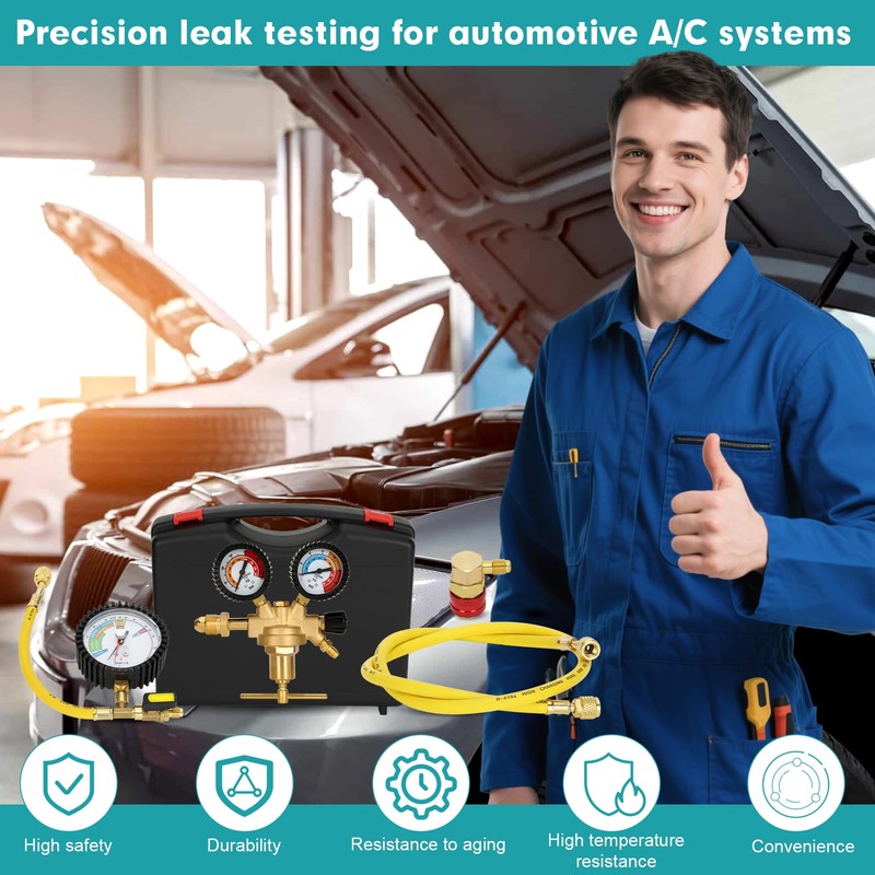 Drkerr 53010 Automotive HVAC Pressure Tester Kit, Nitrogen Pressure Regulator,