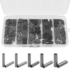 JSHANMEI 400pcs Fishing Crimp Sleeves Kit, Single Barrel Crimp Sleeves Copper Crimping Loop Sleeve Wire Rope Tube Connector Fishing Line Leader Rigging Tackle for Saltwater Freshwater