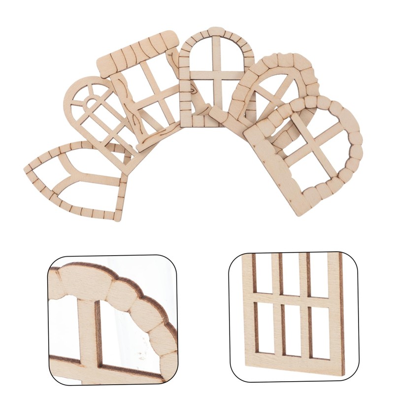 TEHAUX 25pcs Unfinished Wooden Miniature Door and Window Set DIY