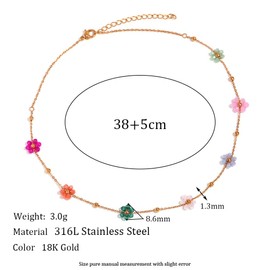Izpack Cute Flower Beaded Ball Choker Necklace Stainless Steel Colorful Acystal Bead Daisy Flowers Adjustable Necklaces Fashion 18k Goldtone Plated Jewelry Gifts for Women Chain 15"+2"