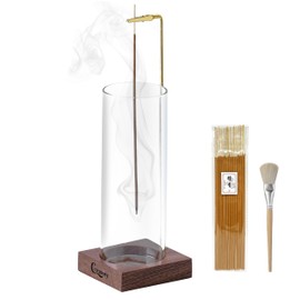 Ceremony Incense Holder, Wooden Incense Holder for Sticks with Glass Ash Catcher, Anti-ash Incense Burner with 20 Incense Sticks and a Ash Brush for Meditation Yoga Spa Room Decor