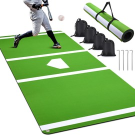 TOBWOLF 10 x 3.8 FT Baseball Hitting Mat, Baseball & Softball Batting Mats With Home Plate for Stance Practice, Softball Batting Cage Mat With 4PCS Anchors & Sandbags Indoor Outdoor Training