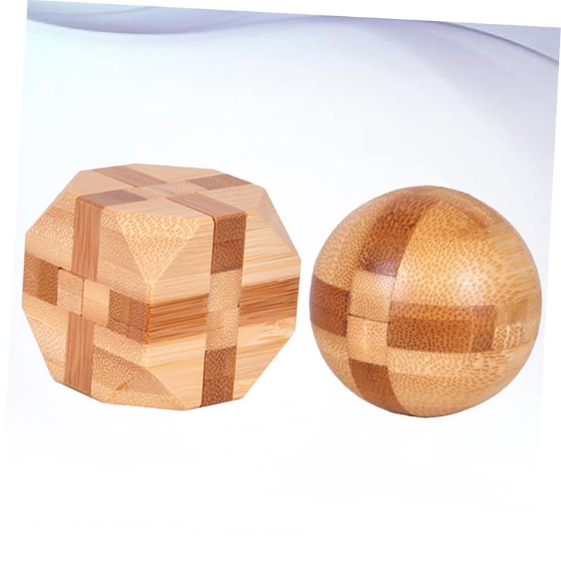 BESPORTBLE 2Pcs Bamboo Iq Set Smooth Surface Cube Tetrakaidecahedron Brain