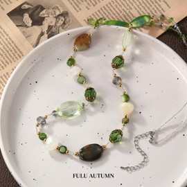 FULU AUTUMN Long Necklaces for Women Trendy Long Chunky Beaded Necklace Boho Fashion Costume Jewelry Mothers Day Gifts for Her(Green)