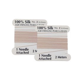 2 Pieces Silk Beading Cord Thread and Needle Size 2 Light Pink Color