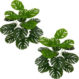 Artificial Monstera Plants, Fake Palm Leaves Tropical Plant Turtle Leaves Greenery Shrubs Faux Tree Stems for Outdoor Indoor Home Decor Garden Wedding Party Arrangement Christmas DIY Decoration 2 Pack