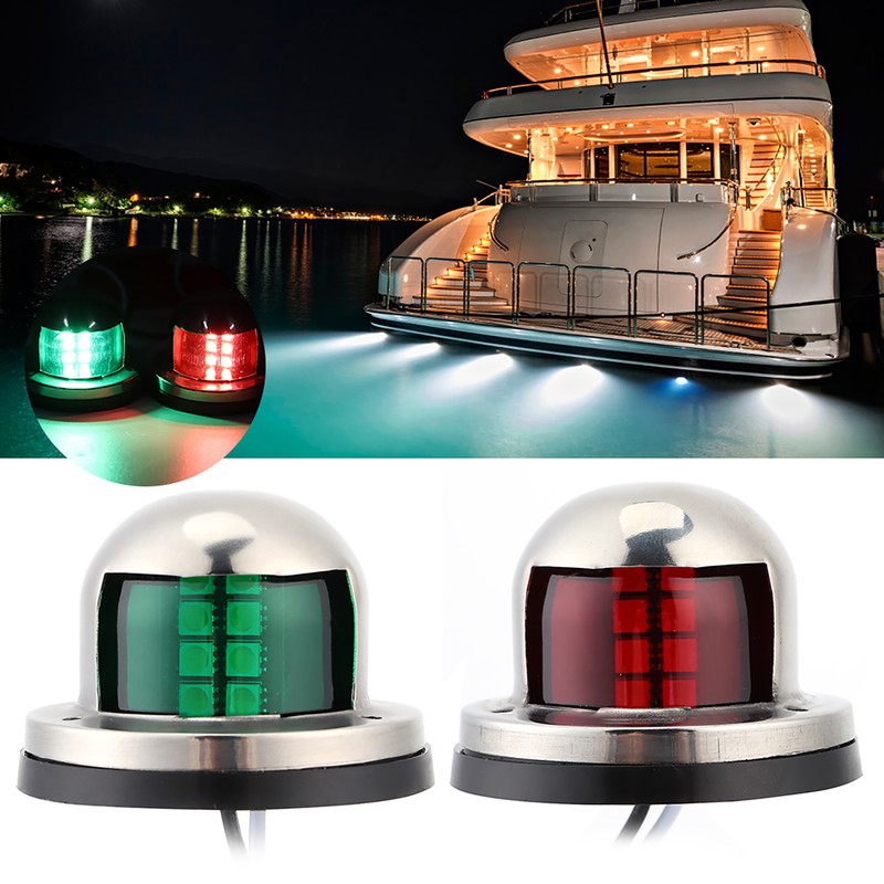 2pcs 12V Red Green LED Navigation Lights Stainless Steel Sailing