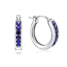 RANDES Blue Sapphire Earrings for Women Sterling Silver Small Hoop Earrings Huggie Earrings September Birthstone Earrings Huggy Hoops Christmas Jewelry