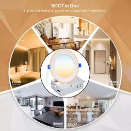 WYZM 12 Pack 6 Inch 5CCT Ultra-Thin LED Recessed Ceiling Light with Junction Box 12W