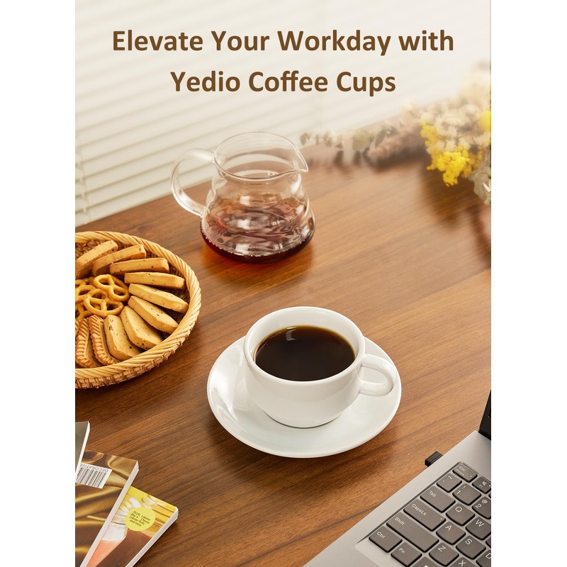 Yedio 4 oz Espresso Cups with Saucers and Metal Stand,