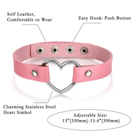 Oidea Pink Adjustable Leather Heart Charm Choker Necklace for Women Girls Party Cosplay