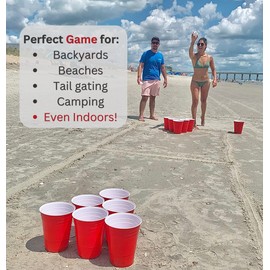 Jumbo Pong - Giant Yard Pong Outdoor Games Yard Games Lawn, Beach, Camping, Tailgating or Backyard - Durable Giant Cups with Indoor/Outdoor Ball and Pump Included