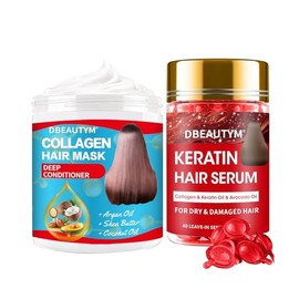 Collagen Hydrating Hair Mask Keratin Hair Serum,Natural Deep Conditioner Hair Mask,Moisturizing Hair Oil for Split Ends, Hair Styling Serum for Frizzy & Dry Hair,Keratin Styling Oil Capsules