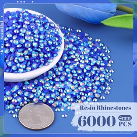 6000PCS 4mm Resin Jelly Rhinestones in Bulk (Dark Blue AB), Bedazzling Flatback Crystals Rhinestones for Crafting DIY Nail Decoration, Gems Diomand Charms for Tumbler Shoes Clothing Fabric