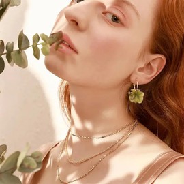 Sonateomber Green Flower Petal Dangle Gold Hoop Huggie Earrings for Women – Large Boho Acrylic Resin Tiered Floral Drop Earing Dangling Statement Exaggerated Prom Accessories Jewelry Gift