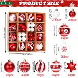 42 Pcs Christmas Ball Decorations,6cm Shatterproof Hanging Christmas Ball,Hanging Christmas Baubles Balls Ornaments for Christmas Tree,Wreath,Christmas Tree Decoration Set for Xmas Party(Red,White)