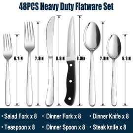 HaWare 48-Piece Heavy Duty Silverware Set for 8, Stainless Steel Cutlery Flatware Set with Thick Steak Knives, Fancy Eating Utensils For Home Wedding Party, Include Knife, Fork, Spoon, Dishwasher Safe