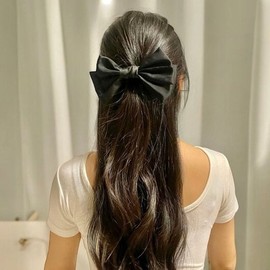머리끈 블랙 곱창밴드 왕리본 (WFIVOCB) Black Scrunchie Hair Band with Big Ribbon (WFIVOCB)