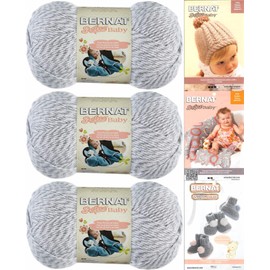 Bernat Softee Baby Yarn 3 Pack Bundle Includes 3 Patterns DK Light Worsted, Grey Marl, Large