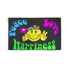 Peace Love & Happiness Flag 3x5ft Poly - Mighty-Locked Stitching - Perfect for Indoor or Outdoor Flying!