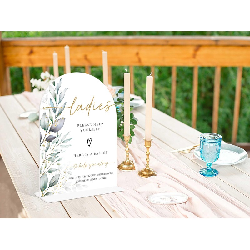 Acrylic Wedding Signs, Greenery Theme Ladies Please Help Yourself Sign,