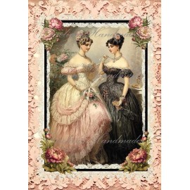 ELECTRIC QUILT COMPANY COTTON FABRIC Victorian Ladies In Gowns A Designer Cotton Fabric Quilt Block Multi-sizes - 5X7"