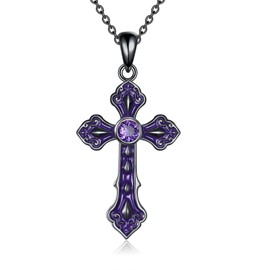 AINFQY Cross Necklace for Women 925 Sterling Silver Black Cross Pendant Necklace Cross Gothic Jewelry Gifts