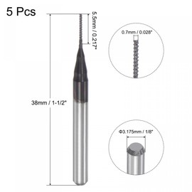 sourcing map End Mill CNC Router Bits, 0.7mm x 5.5mm 1/8" Shank Diamond Film Coated Carbide Engraving Bit Milling Cutter Right Hand for PCB Plastic Fiber Wood 5pcs