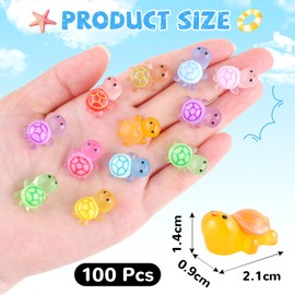 100PCS Mini Resin Animals Colorful Tiny Turtles Glow in Dark, Miniature Figures to Hide, Little Animal Toys Small Figurines for Topper Desk Garden Dollhouse Landscape Aquarium Ornaments Crafts & Decor