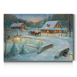 Renditions Gallery Country Winter Wall Art, Picturesque Christmas Scene, People Ice Skating, Snow Covered Barn, Premium Gallery Wrapped Canvas Decor, Ready to Hang, 8 in H x 12 in W, Made in America