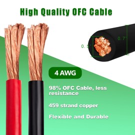 Kimbluth 4 Gauge Battery Cable Copper Wire, 3FT Red+3FT Black 4 AWG Welding Cable Standard USA OFC Wire for Automotive, Battery, Solar, Marine and Generator
