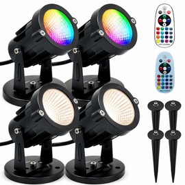 RGBW Landscape Lights 120V Plug in - 16 Colors & Modes Color Changing Metal Spotlights with Remote for Outdoor Yard Garden Pathway Trees