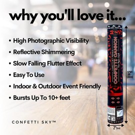 Confetti Sky [6 Pack] 12 Inch Confetti Cannons | Red Mylar Confetti Poppers for Wedding Celebration, Birthday Party, Christmas Eve and New Year Celebration