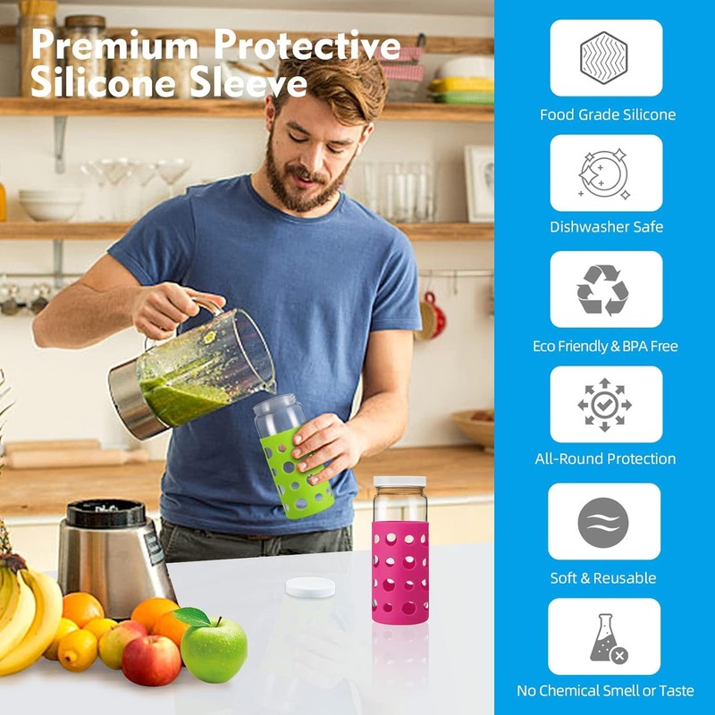 4 Pack Water Bottle Silicone Sleeve, Silicone Protective Holders for
