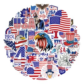 144 Pcs Assorted USA Patriotic Stickers Vinyl American Flag Stickers Waterproof Patriotic Labels for Fourth of July Independence Day Memorial Day Veterans Day Décor