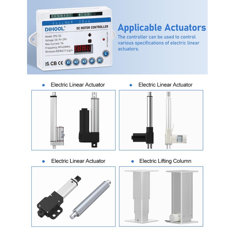 DIHOOL Wireless Remote Control Switch for Linear Technology Actuators, DC