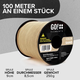 GO!elements 100 m Paracord 2 mm Rope Made of Tear-Resistant Nylon Cord – Paracord 100 Type I Survival Cord – Tear-Resistant up to 45 kg – Suitable as All-Purpose Rope, Cord Masonry Cord, Colour: Sand