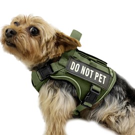 DNALLRINO Tactical Dog and Cat Harness for XS and Small Puppy, Air Pet Vest No Pull with Reflective Do Not Pet Patches, Breathable Dog Molle Vests for Training Walking Hunting Green