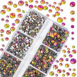 6Grids 3000Pcs Clear Flatback Rhinestones , Flame Red Nail Gems Crystals Jewels, Craft Glass Diamonds Stones Bling Rhinestone with Tweezers and Picking Pen For Nail Face Makeup(1.8mm~4mm Crystal)