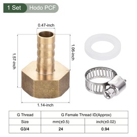 YOKIVE Barb Hose Fitting, Brass Barbed Air Hose Connector Adapter with Hose Clamp and Spacer, Great for Transporting Water Fuel (12mmxG3/4 Female)