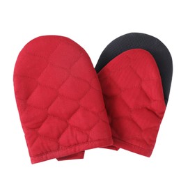 Glynniss Heat Resistant Mini Oven Mitts, 2 Pcs of Short Silicone Oven Mits, Non-Slip Grip Surfaces Kitchen Gloves for Cooking, Machine Washable with Hanging Loops Oven Gloves (5.5x7 inches, red)